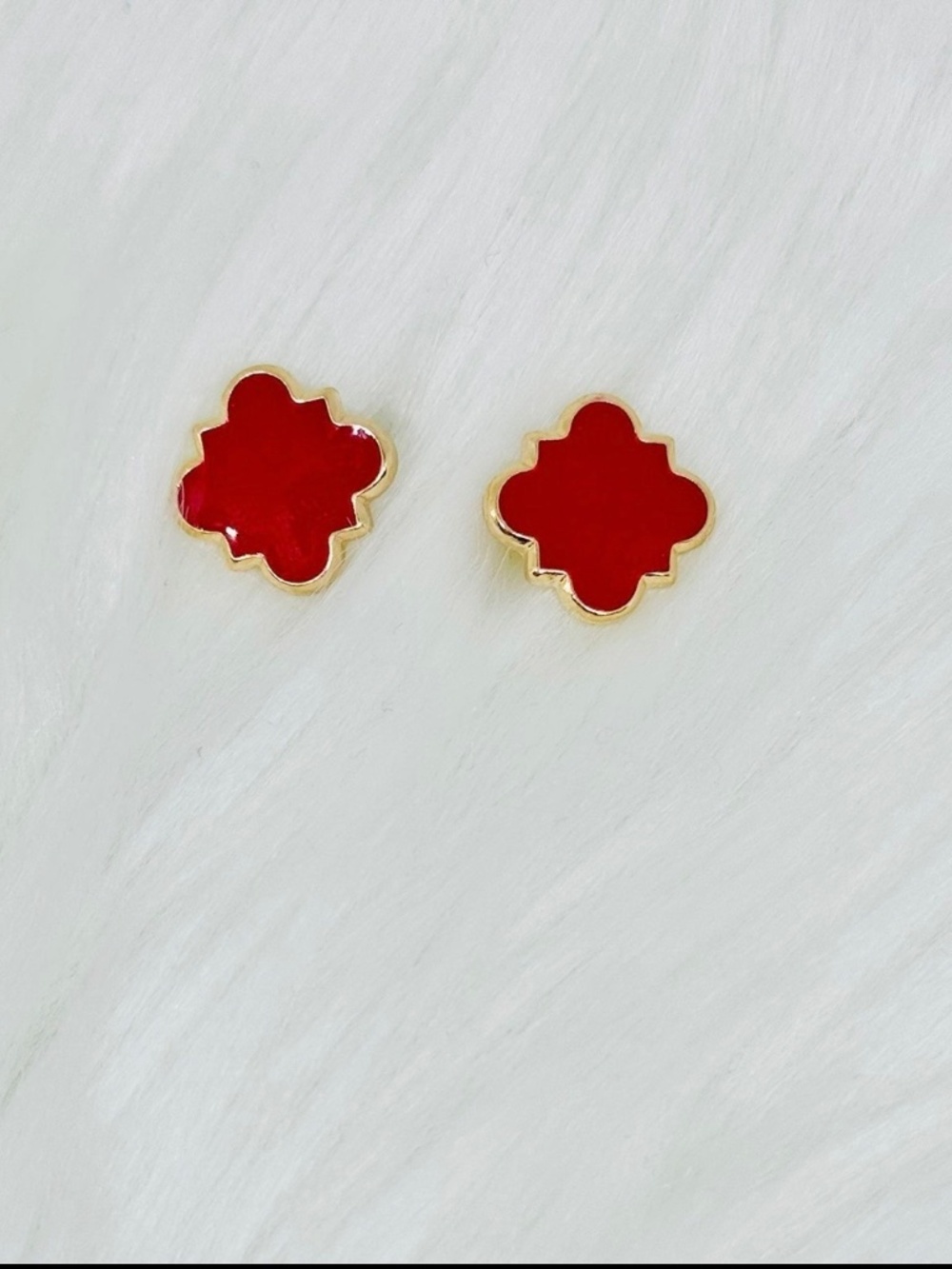 Chloe Clover Stud Earrings 18k Gold Plated Earrings in Red - Picture 4 of 4